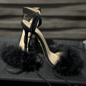 Charlotte Olympia heels with black fur - lace up